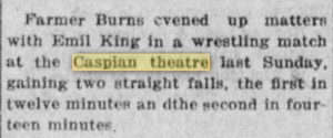 Caspian Theatre - 1917 Article On Wrestling Match